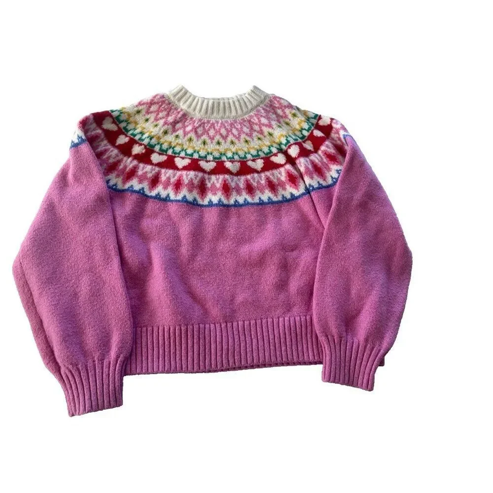 Girls Old Navy Girls 10/12 Pink Fair Isle Mock-Neck Pullover Sweater